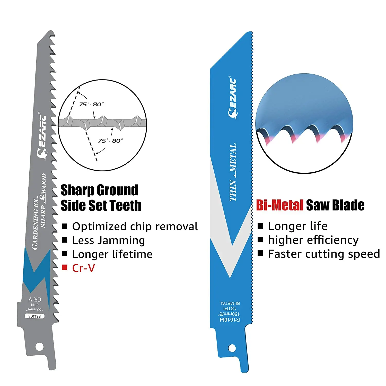 Imagem -03 - Ezarc Kits de Lâminas de Serra Alternativa de Polegadas e 150 mm Conjunto de Lâminas de Serra de Sabre de Demolição Bimetálica de 12 Unidades para Corte de Metal e Madeira