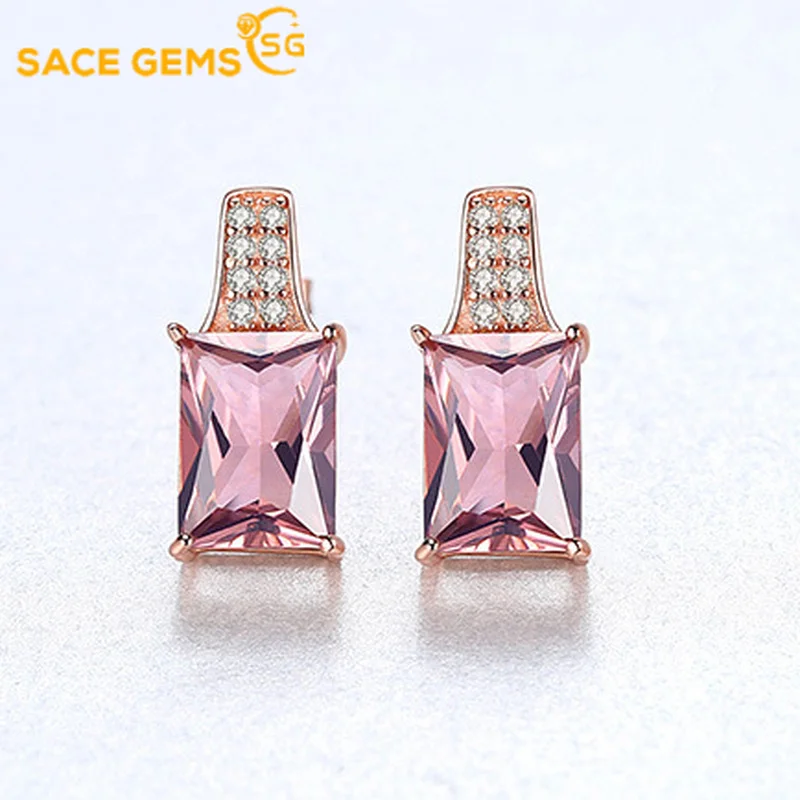 SACE GEMS Elegant 100% 925 Sterling Silver Color Treasure Zircon Earrings Sparkling Wedding Engagement Party Fine Jewelry Gifts