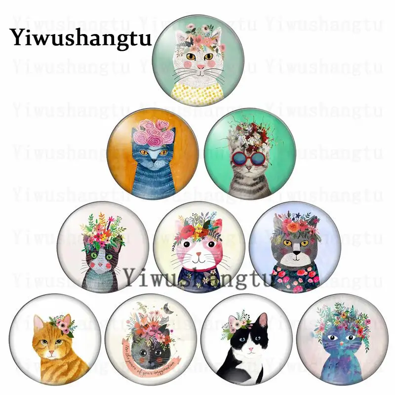 

Cat flower different skin color cute smile 12mm/20mm/25mm/30mm photo glass cabochon demo flat back Making findings