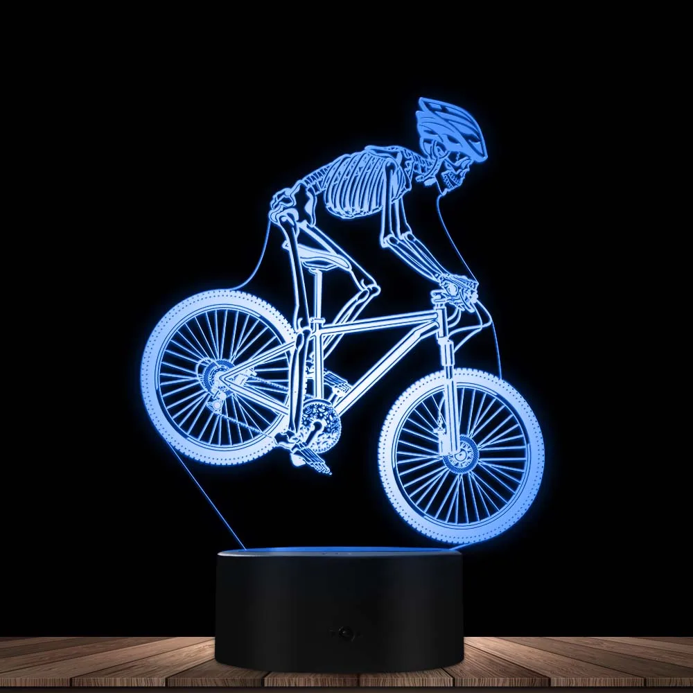 Vintage Skeleton Skull Riding Mountain Bike 3D Optical illusion Lamp Riding Cyclist Bicycle Sports Table Night Light Home Decor