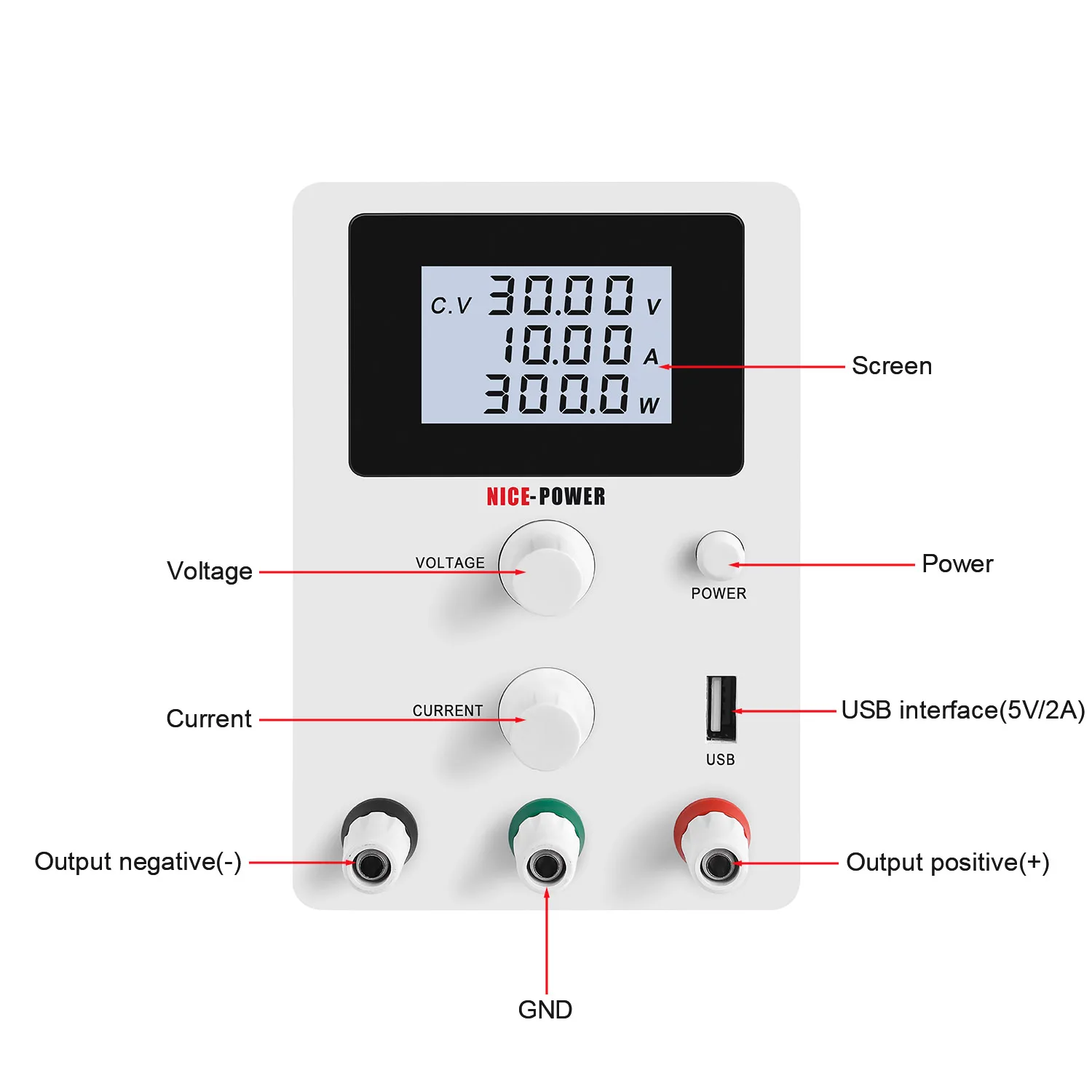 LCD Adjustable DC Laboratory Power Supply 30V 10A Lab Bench USB Power Source Stabilized Switch Voltage Regulator R-SPS3010D