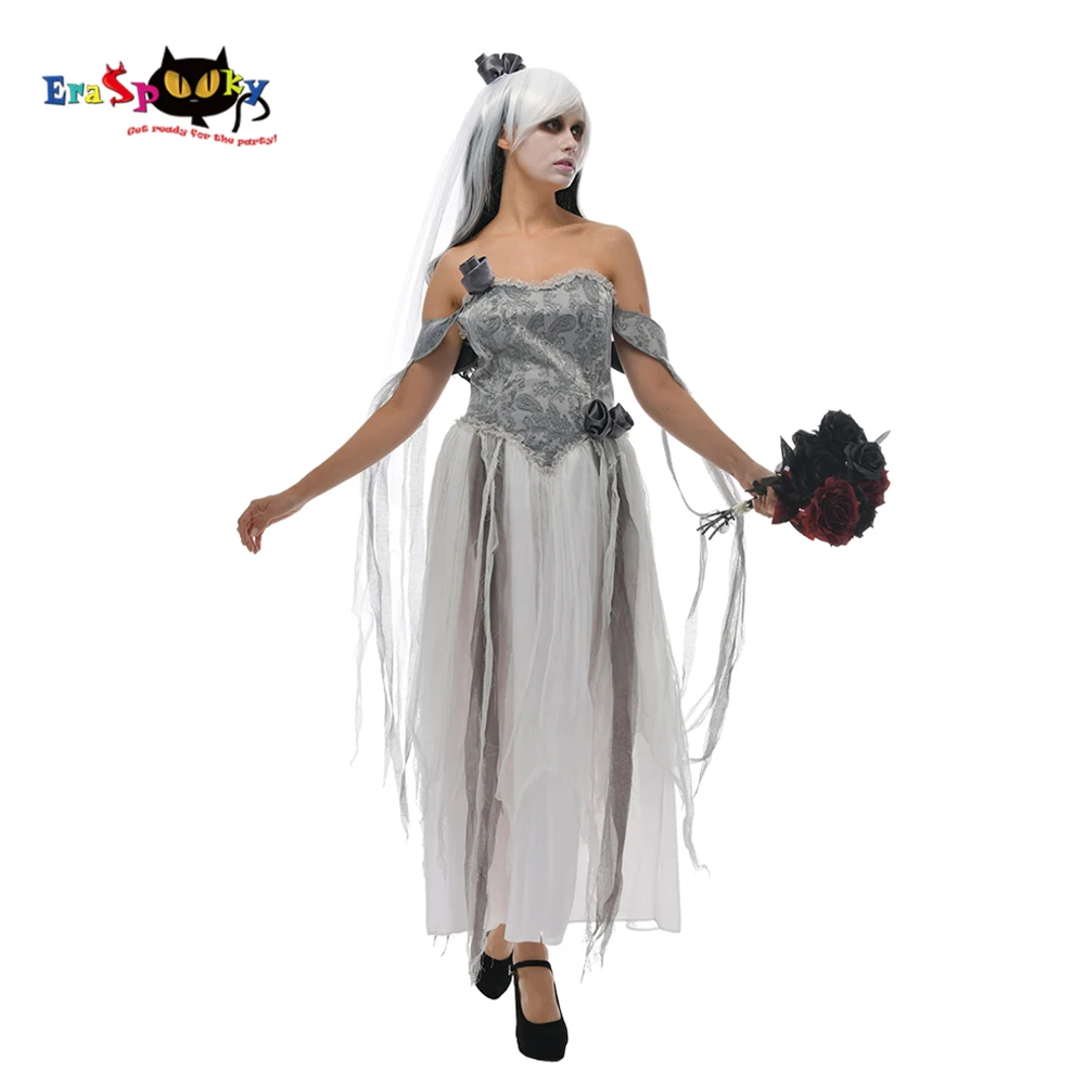 Eraspooky-vestido gótico de fantasma para mujer, disfraz de Halloween para adultos, vestido de fantasía para Festival del Día de los muertos