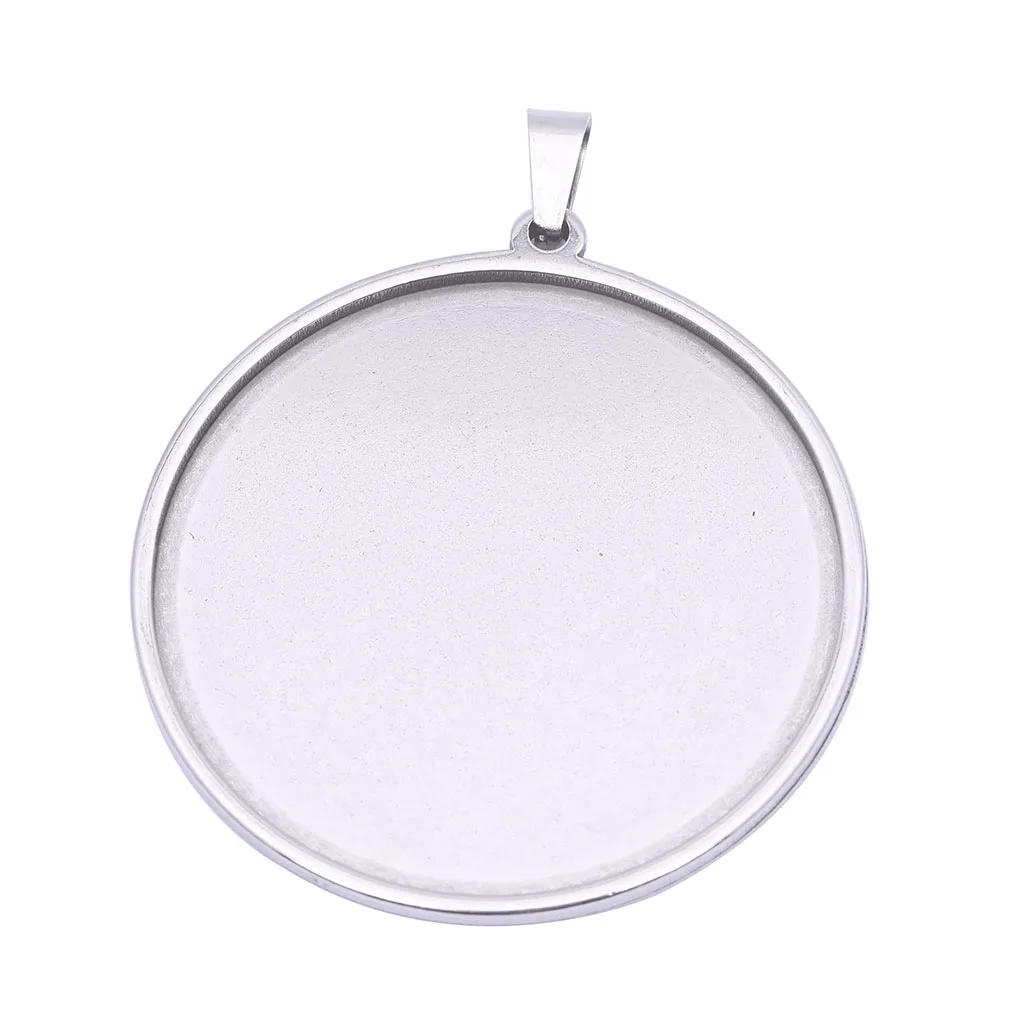 reidgaller 5pcs 40mm dia stainless steel blank pendant cabochon base settings diy jewelry bezel trays for necklace making