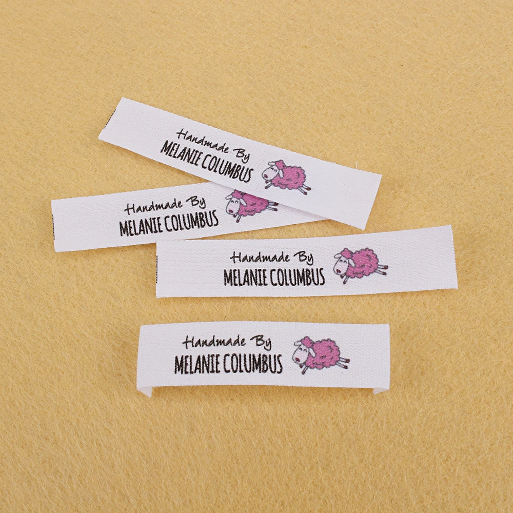 Washable Custom Labels, Sewing, Logo Tags, Fabric, 100% Cotton, Name with Love, Printing, Sheep, 12mm x 60mm, MD5162