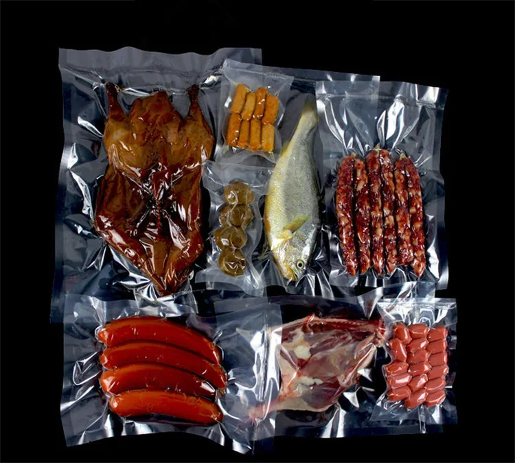 100pcs Open Top Transparent Vacuum Bag Clear Plastic Food Meat Fish Fruit Heat Sealing Frozen and Heatable Packaging Pouches