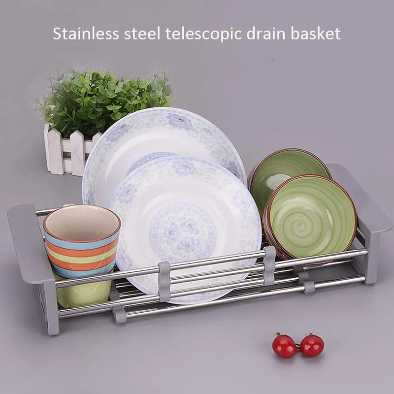 Expandable Dish Drying Rack and Utensil Cutlery Holder, Expandable Sink Drainer Retractable Drain Rack Sink Organizer for Dishes