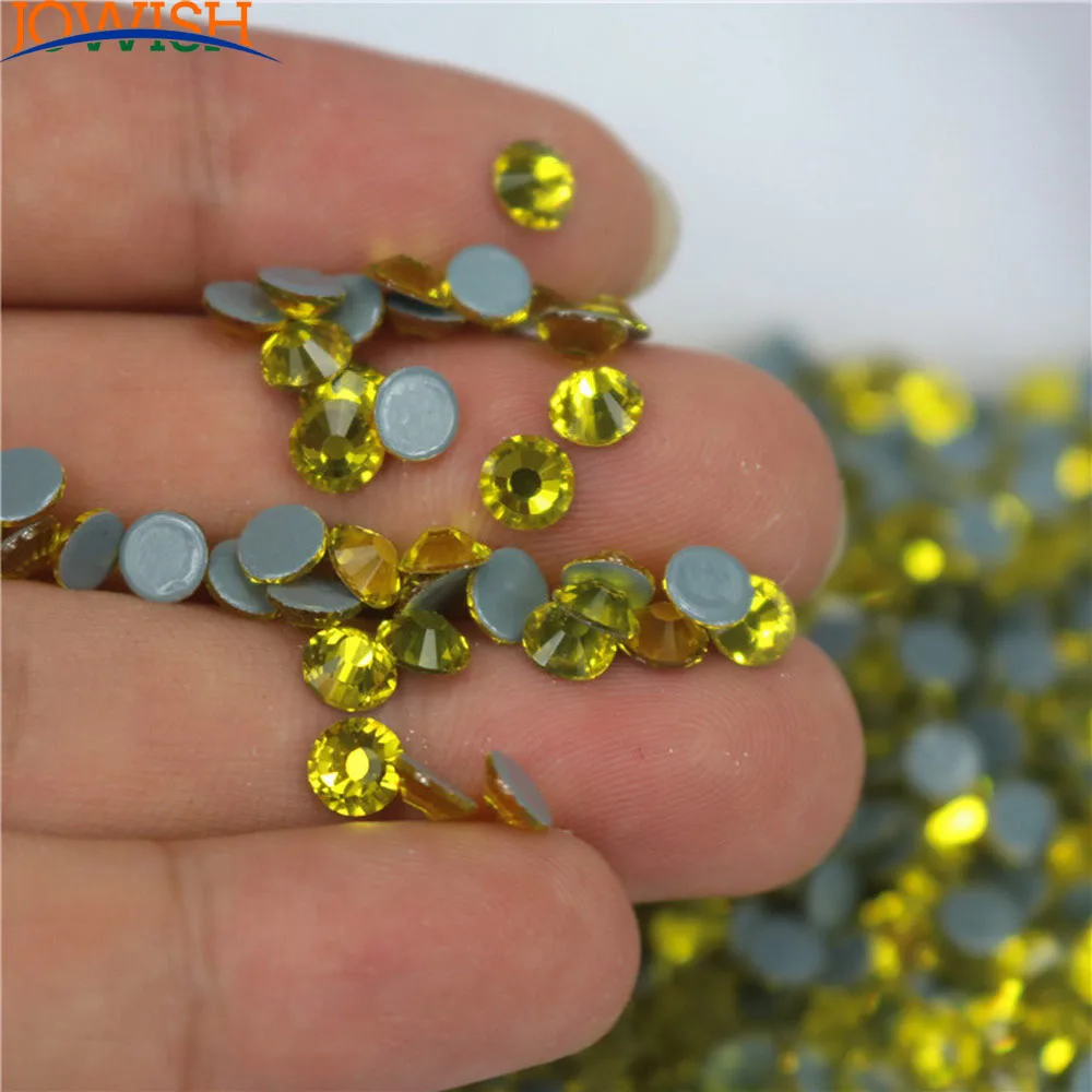 Top Quality Citrine Crystal Flatback Glass Rhinestone Sticker Nail Art Decoration Gems Hot Fix Strass Stones SS6 to SS30