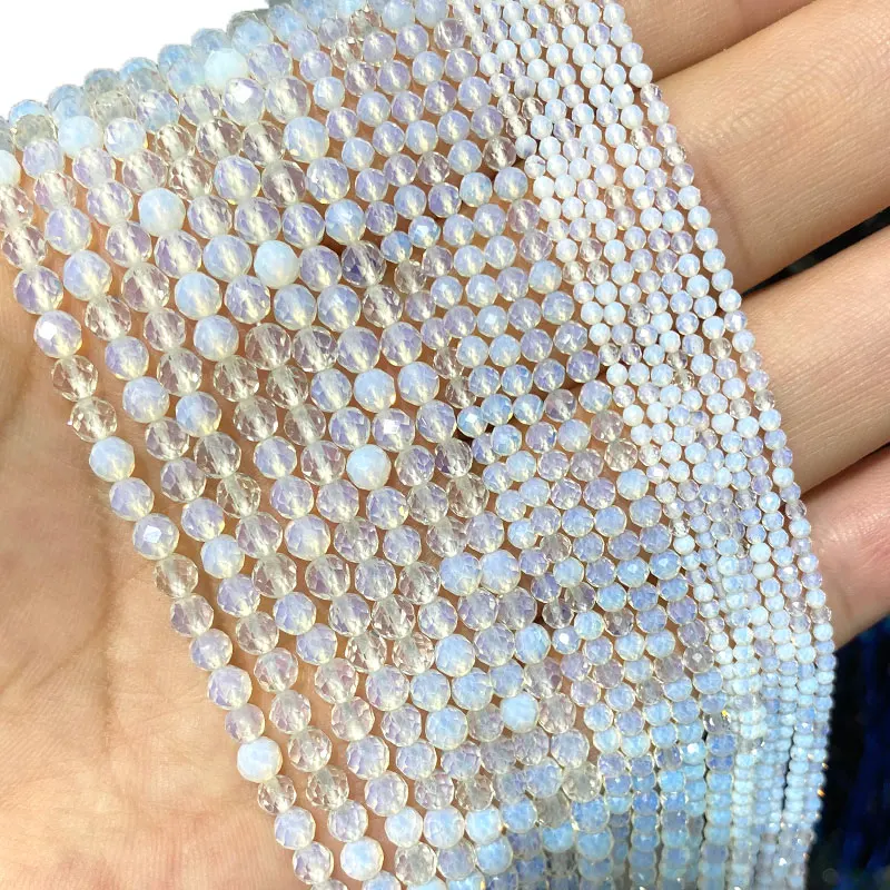 Fine 100% Natural Stone White Opal Faceted Gemstone Round Spacer Beads For Jewelry Making  DIY Bracelet Necklace 2/3/4MM