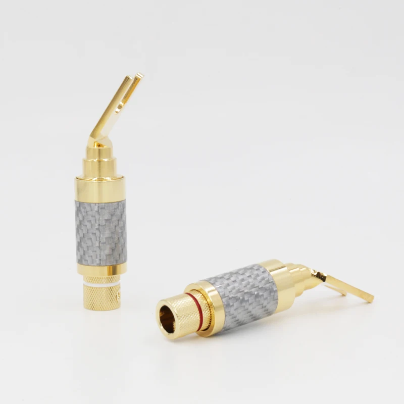 

SY1514 4pcs 24k Gold plated Spade Carbon Fiber Speaker Cable Spade Terminal Connector Plug