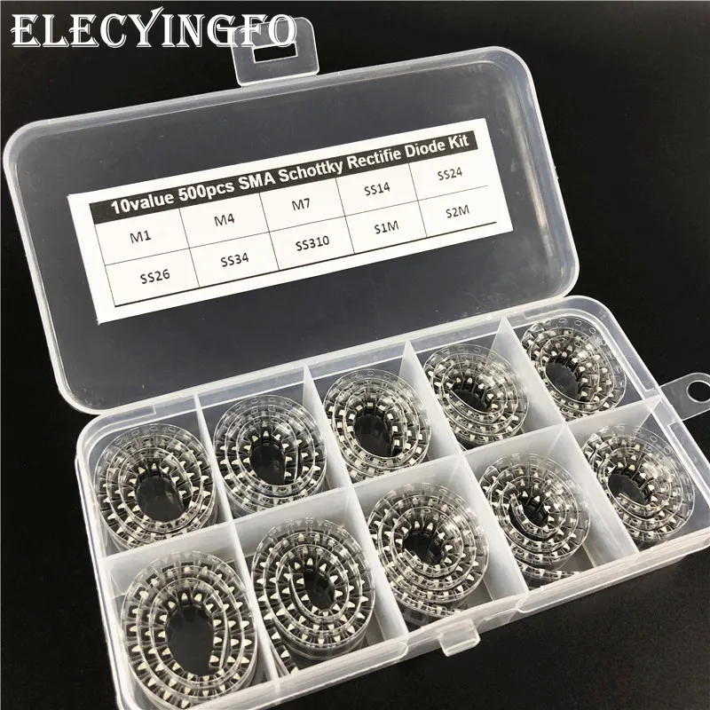 10 werte x50 500 stücke SMD M1 M4 M7 SS14 SS24 SS26 SS34 SS310 S1M S2M SMA Schottky Rectifie Diode kit