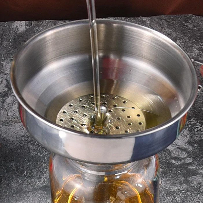 Stainless Steel Large Funnel Cook Oil Funnel with Detachable Strainer Filter for Liquid Oil Kitchen Accessories Cooking Tools