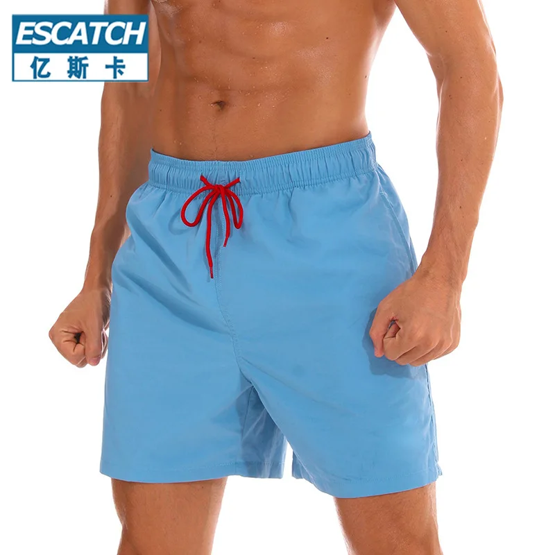 Summer Men\'s Solid Color Swimming Trunks Beach Shorts Fashion Breathable Men\'s Anti-friction Quick-drying Sports Running Shorts