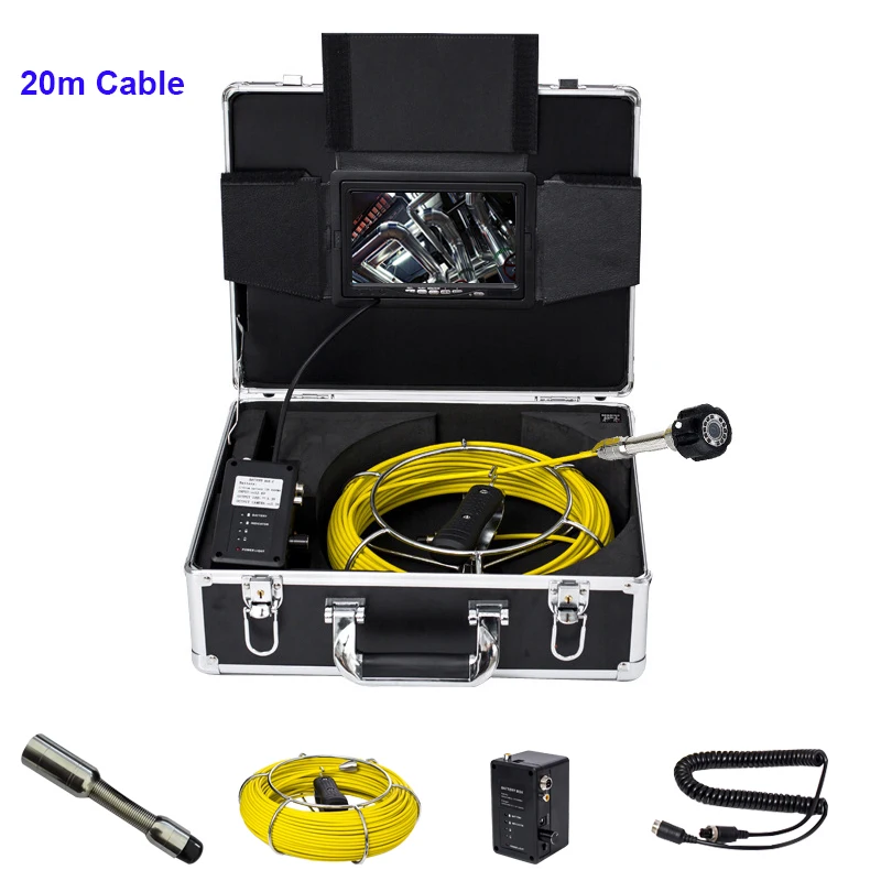 

20M Fiberglass Cable Sewer Industrial pipe Inspection System 7"LCD Monitor With Waterproof 23MM Camera Head