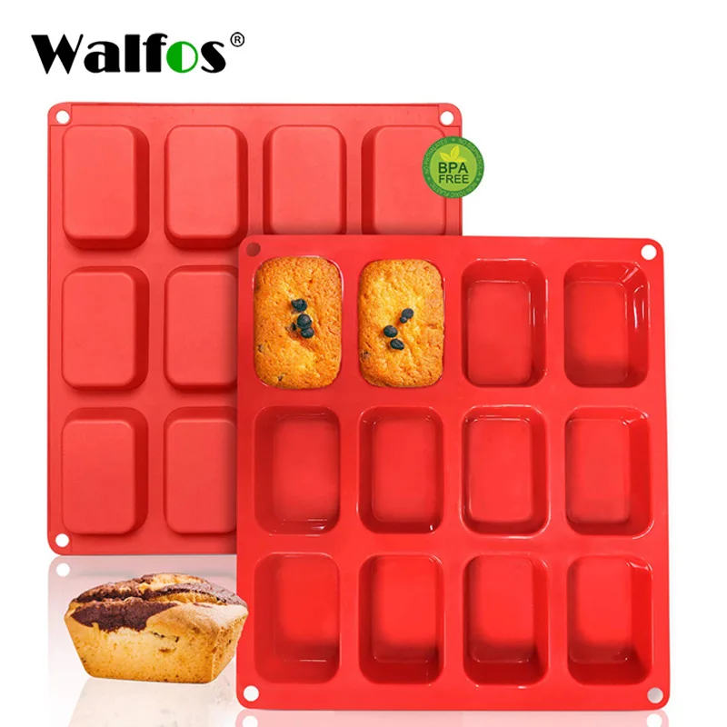 

WALFOS Non Stick Silicone Cake Mold Rectangular Bread Baking Pan 12Hole Muffin Cupcake Cake Decorating Tools Kitchen Accessories