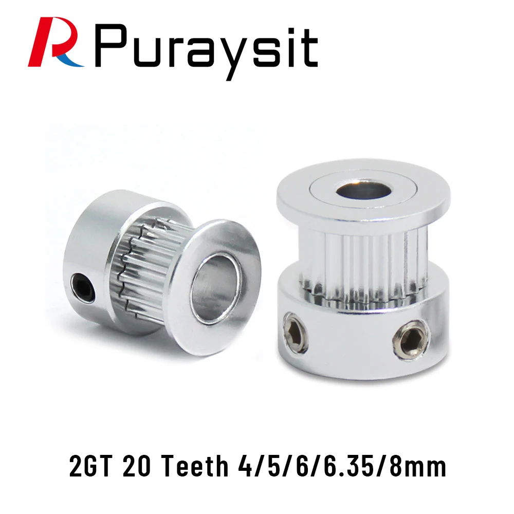 

Puraysit 20 Teeth 2GT Timing Pulley Bore 4/5/6/6.35/8mm for 2MGT GT2 Synchronous belt width 6/10mm small backlash 20Teeth