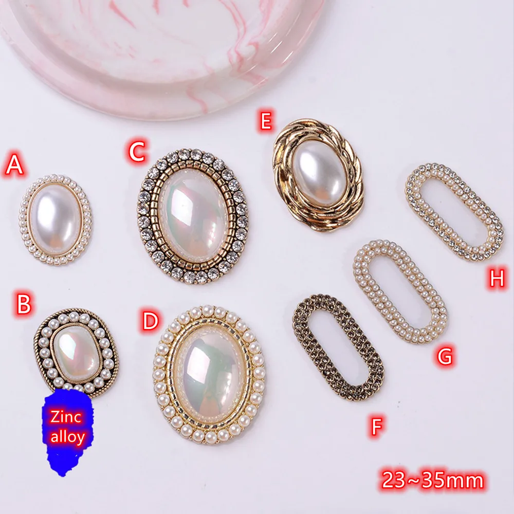 Pearl Rhinestone Button Flatback Invitation decoration 10pcs Big Oval Rhinestone Buttons Vintage Flower Center Craft Supplies