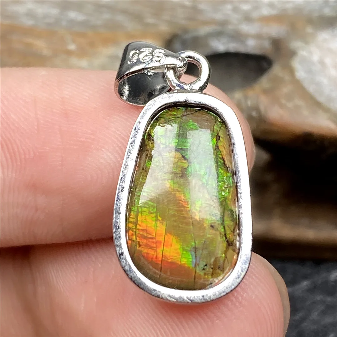 Natural Green Ammonite Ammolite Crystal Necklace Pendant Jewelry For Women Lady Men Love Gift Silver 15x10mm Beads Stone AAAAA