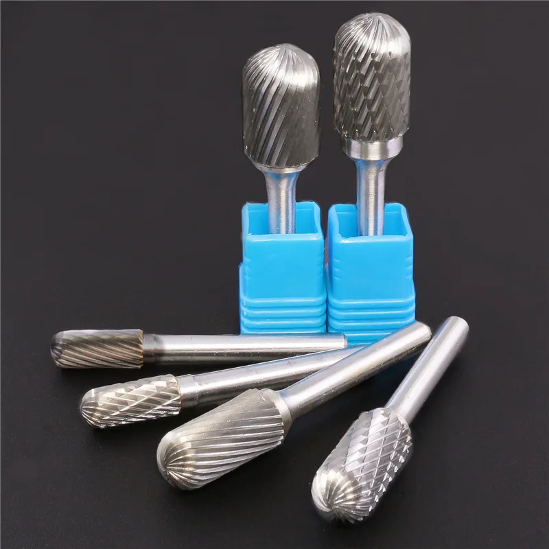 Tungsten Carbide Rotary File Burr Style C Ball Nose Cylinder 6mm 1/4 Shank Mould Carving Tools Single Cut Milling Cutter Metal