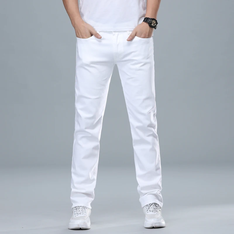 Jean classique pour hommes, coupe régulière, blanc, mode Business, Denim, pantalon en coton extensible avancé, pantalon de marque