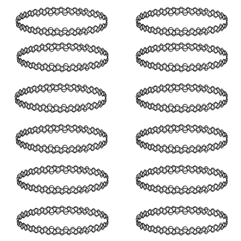 ZS 12 Stück Vintage Stretch Halsband Halskette Dame Mädchen Tattoo Halsband Halskette Punk Retro Gothic Elastische Halsketten für Frauen