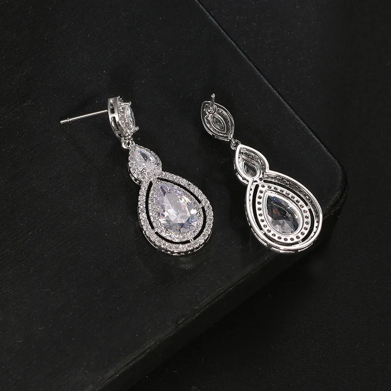 Ekopde Fashion Shiny Zircon Earrings For Women Geometric CZ Crystal Teardrop Earrings Bridal Wedding Jewelry Kolczyki Pendientes