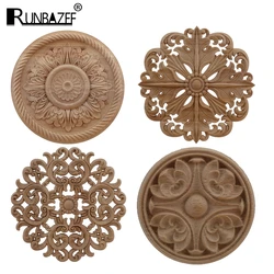 RUNBAZEF Wood Applique Onlay Wood Decal Exquisite Unpainted Decoration Rubber Wood European Oval Home Cabinet Window Hot Sale