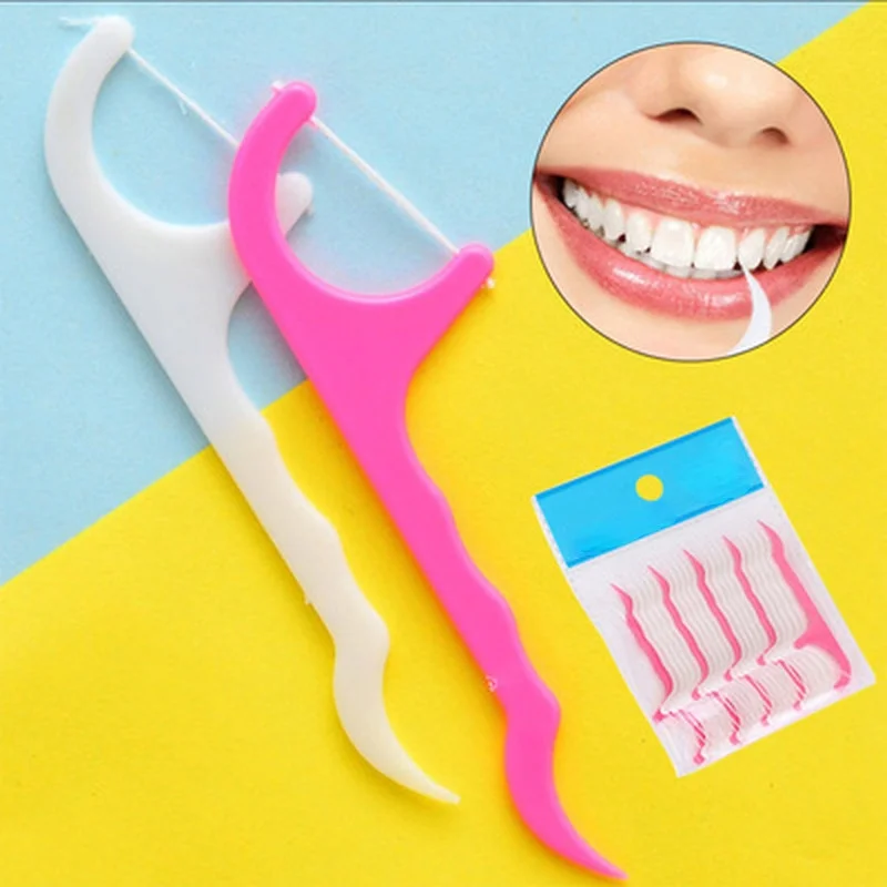 50Pcs/Lot Disposable Dental Flosser Interdental Brush Teeth Stick Toothpicks Floss Pick Oral Gum Teeth Cleaning Care