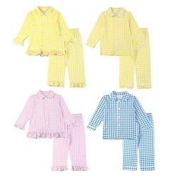 Wholesale Kids clothing 100% Cotton Pajamas Spring Ruffle Baby Homewear Long Sleeve Boys Girls Pyjamas