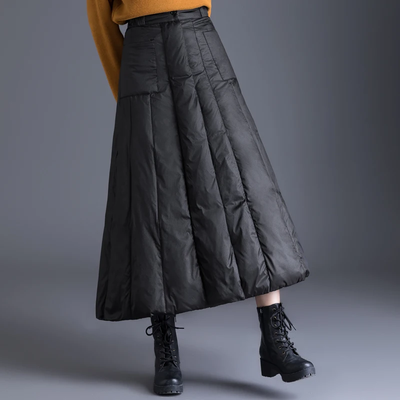 

Winter 90% White Down Down Padded Women Skirts High Waist Ankle-Length Skirts Women Keep Warm Winter A-Line Pleated Skirt PT-443