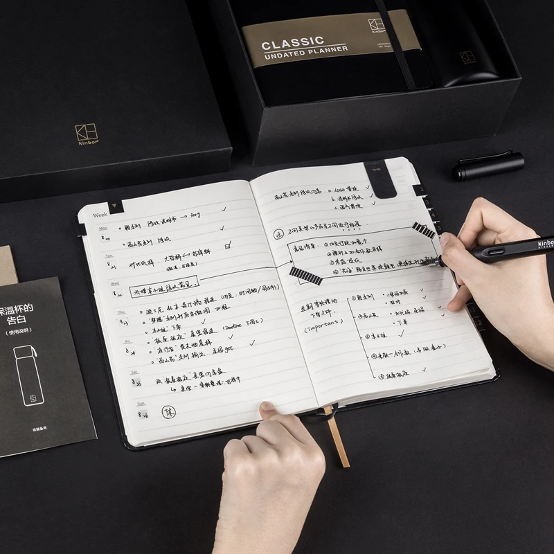 يوبين كينبور-حبيبات قلم حبر سوداء للأعمال ، بدلات هدايا ، دفتر إبداعي ، دفتر ملاحظات ، جدول أعمال ، يوميات مفتوح
