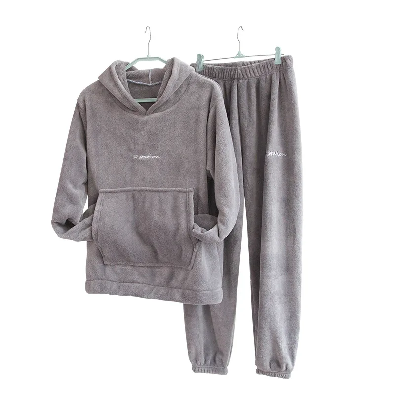 Winter Coral Fleece Pajama Set Women Thick Warm Flannel Velvet Cozy 2 Pieces Long Sleeve Sleepwear Suit Lady Clothing Homewear