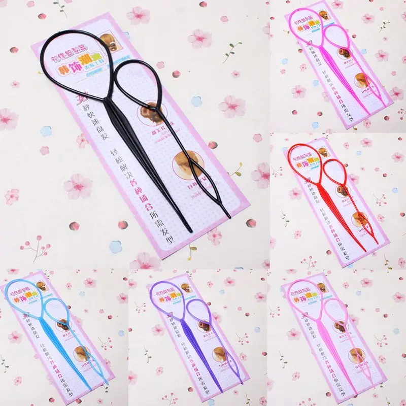 2 قطعة/المجموعة النساء الفتيات ذيل حصان التصميم صانع كليب أدوات العلاقات الشعر تجديل اكسسوارات حلقة بلاستيكية دبوس DIY بها بنفسك طقم أدوات تجم...