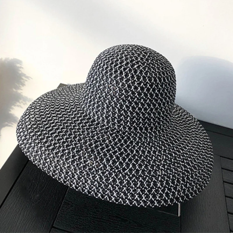 HT3072 sombrero de ala ancha Vintage para mujer, gorra de playa de cúpula, sombrero de paja transpirable, sombrero de playa de retazos