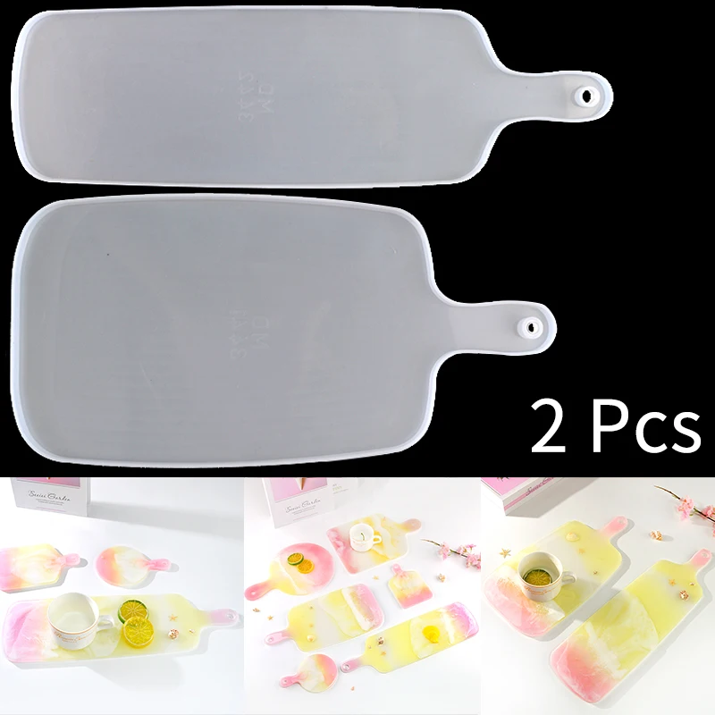 

2 Pcs Handle Tray Set Molde Silicona Resina Cutting Board Molds Coaster DIY Epoxy Silicone Resin Mold For Home Desk Craft Tools