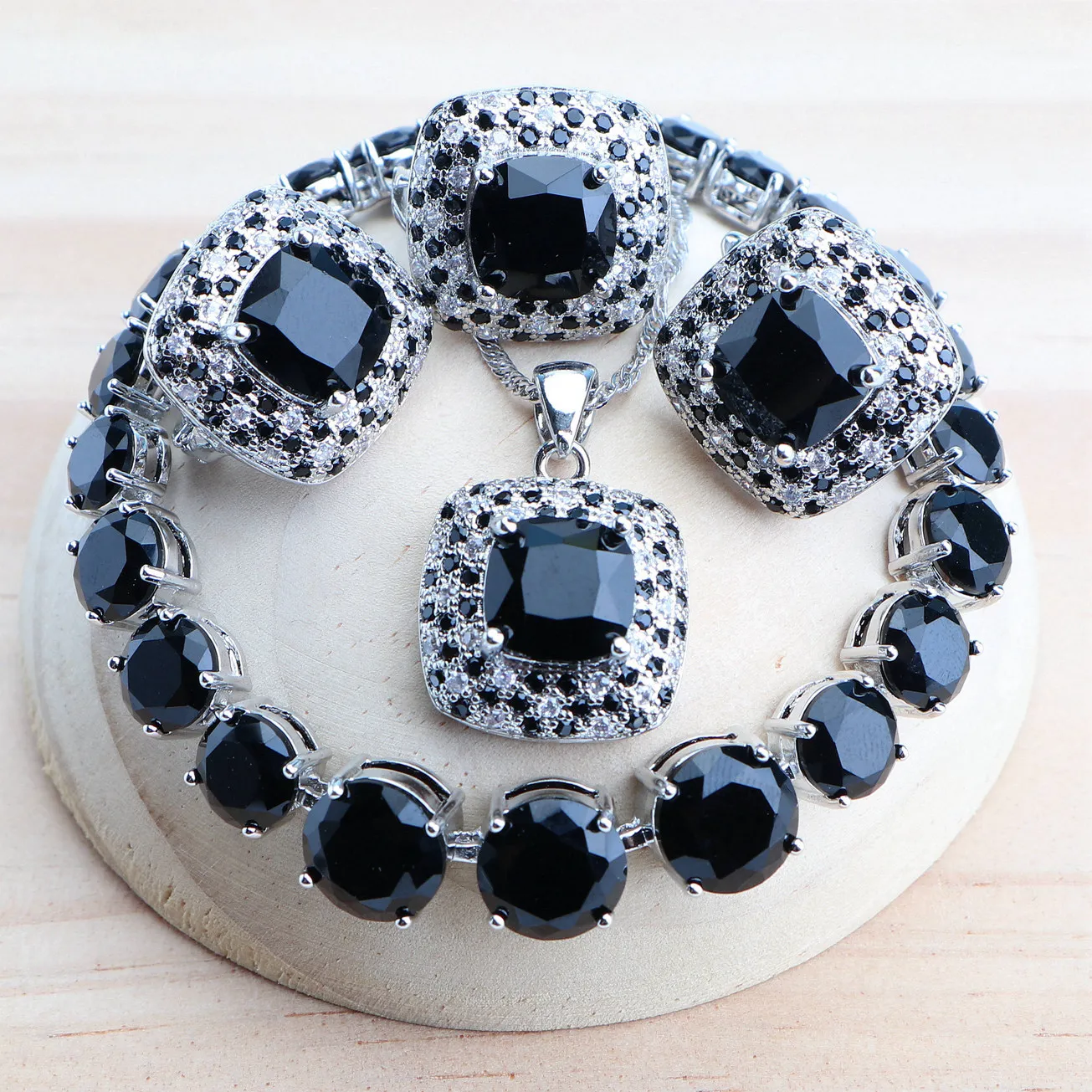 NONE Lila Zirkonia Damen Brautschmuck Sets Silber 925 Feiner Modeschmuck Hochzeit Ohrringe Ringe Armbänder Anhänger Halskette 4