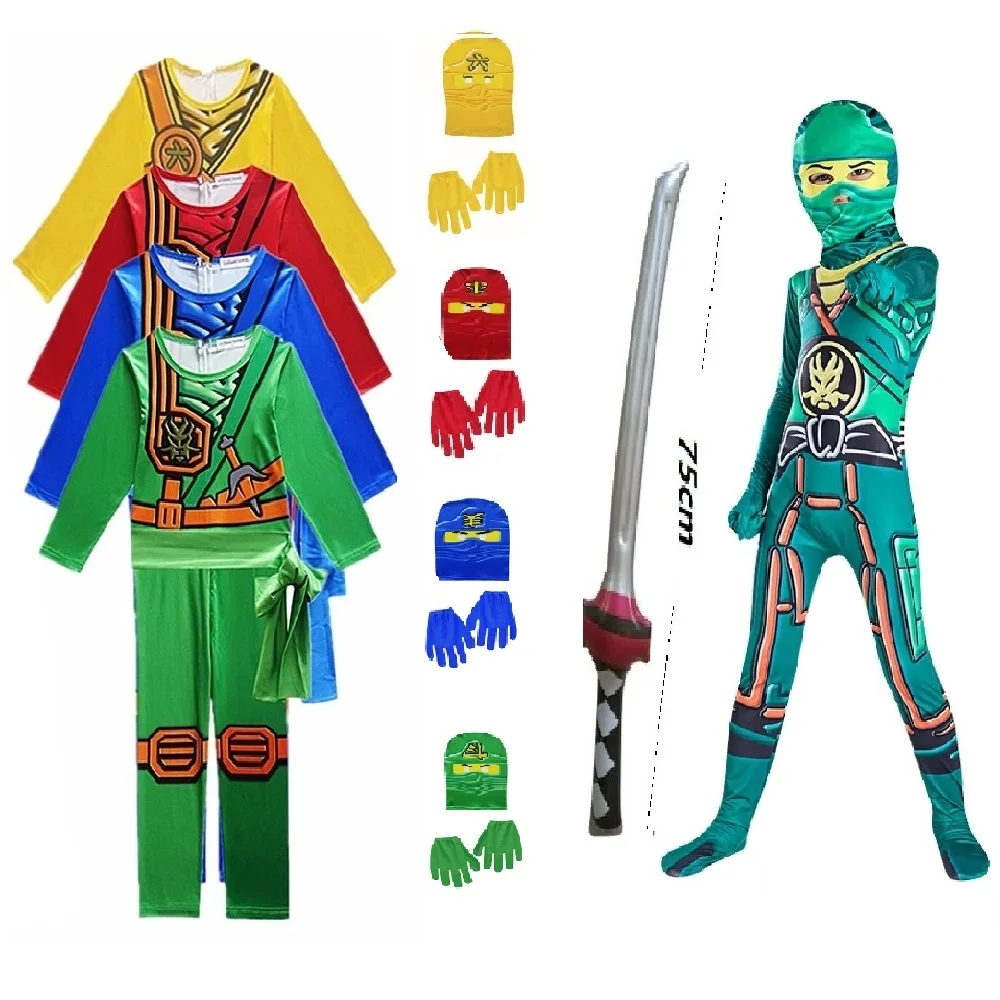 Boy Costume Ninja Kids Fancy Party Dress Up Halloween Costume for Kids Ninja Cosplay Superhero Jumpsuit Set