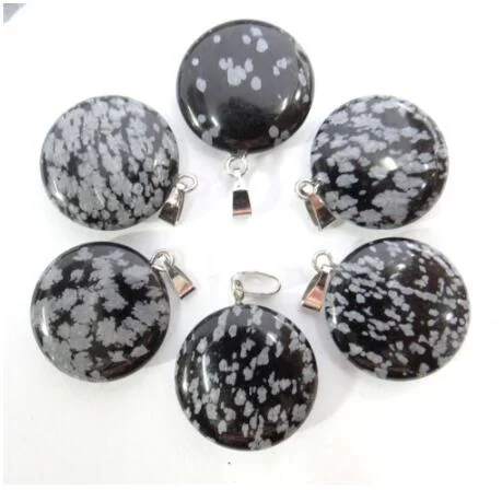 

wholesale 24pcs high quality natural stone round Snowflake obsidian pendants for DIY Necklace making jewelry Accessories