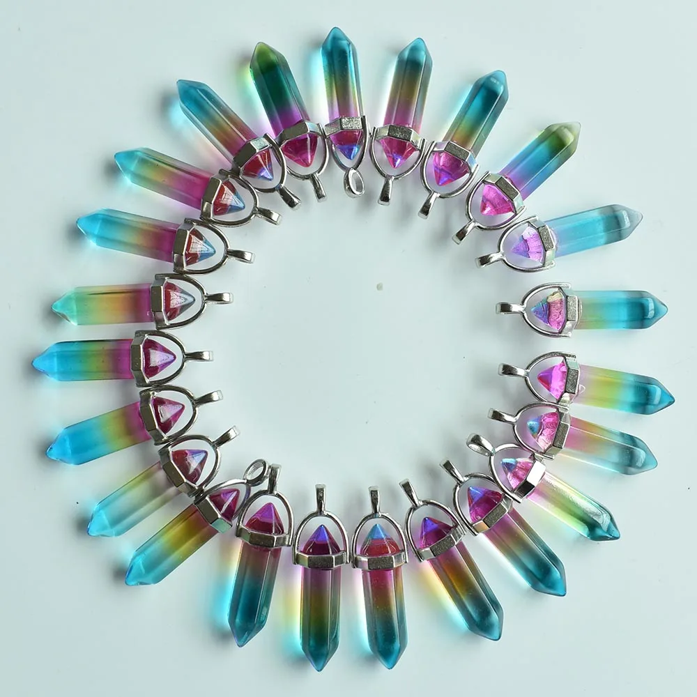 Neue modische farbige Glas-Säulenanhänger für die Schmuckherstellung, 24 Stück/Los, Großhandel, kostenloser Versand. – Detail 10