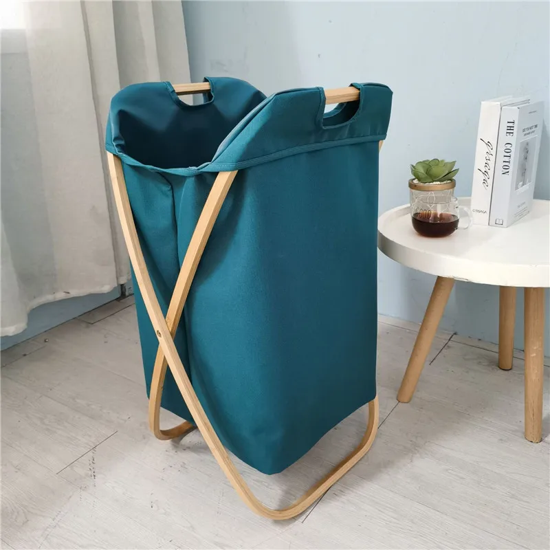 

Waterproof Laundry Basket Bamboo X-Type Foldable Storager Oxford Cloth Moisture-Proof With Lid Simple Storage Basket Organizer