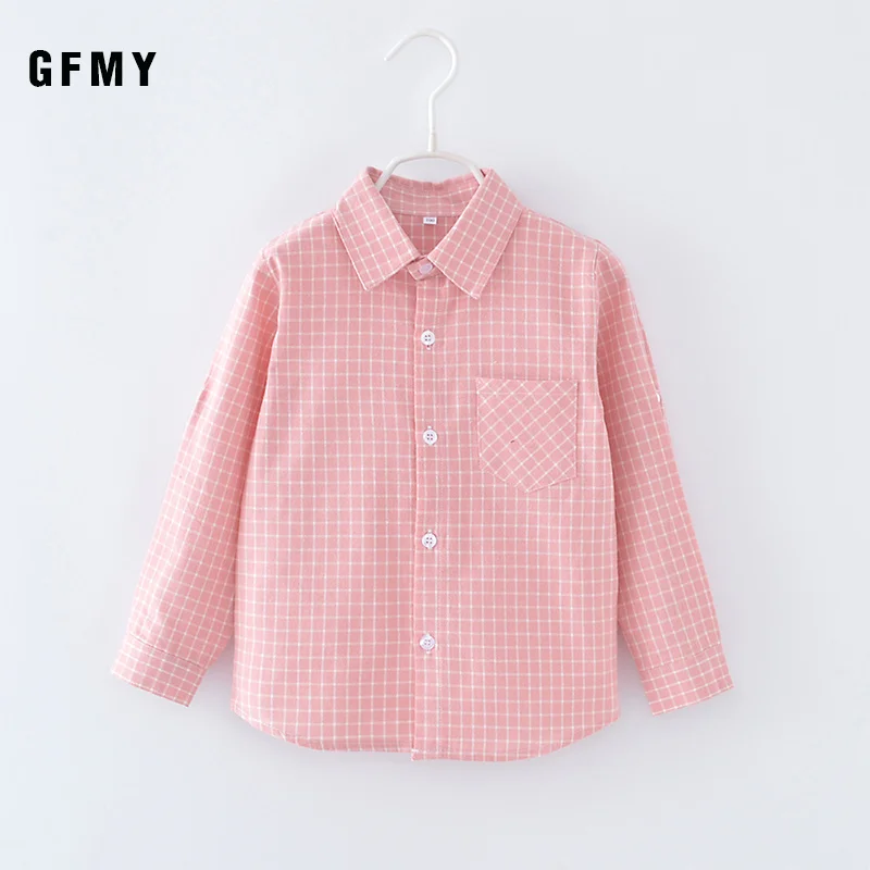 GFMY New Spring Children Shirts Fashion Plaid Turn-down Collar Flannel Fabric Boys Shirts For 3-10 Years Old Kids Wear Clothes