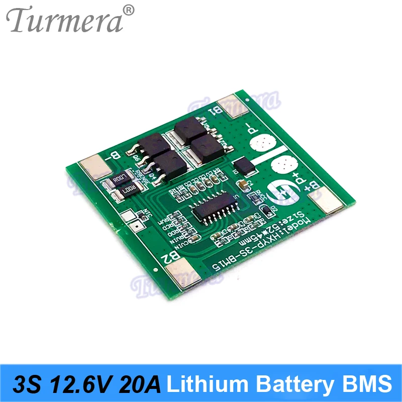 Turmera – carte de protection pour batterie Lithium 3S 12.6V 20A BMS 18650, pour perceuse, tournevis 10.8V 12V, utilisation avec alimentation ininterrompue