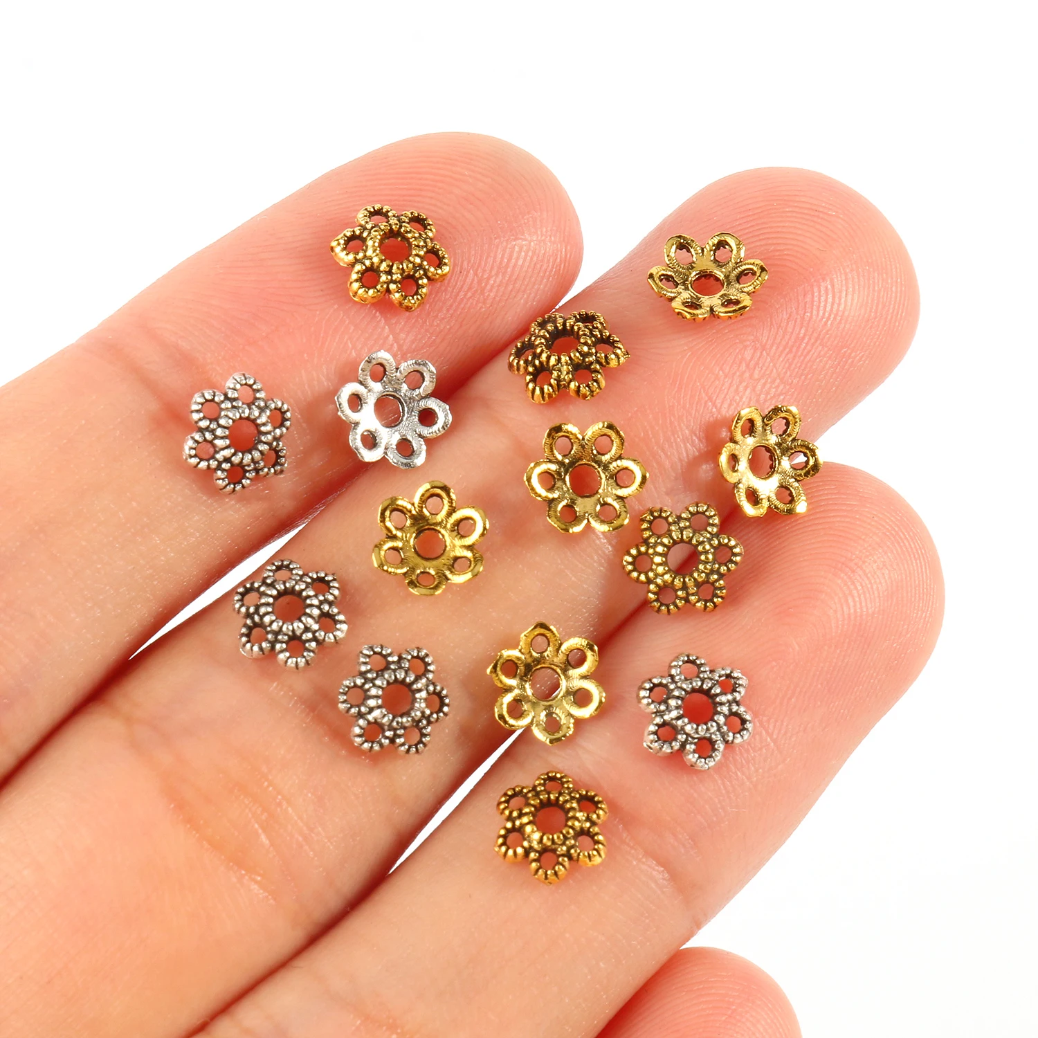 Antike Gold- und Tibet-Silberfarbene Perlenkappen, Endkappen, Blumenperlen, Handarbeiten für Schmuckherstellung, Zubehör für DIY-Projekte – Detail 11