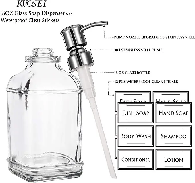 300/550Ml Soap Dispenser High Quality Antique Thick Clear Glass Hand Soap Dispenser Stainless Steel Pump Bathroom Bottles Tool