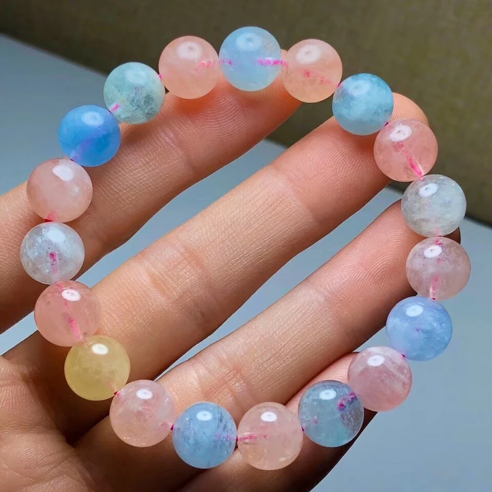 

Natural Colorful Morganite Beryl Quartz Bracelet Clear Round Beads Stretch Women Men 7mm 8mm 9mm 10mm AAAAA