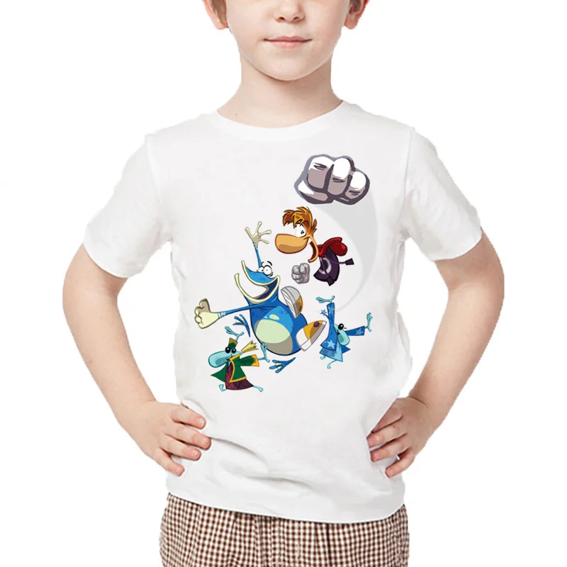 Boys cute Cartoon Rayman Legends Adventures Game Print T shirt Kids Casual Funny Baby Girls Summer White Tops graphic t shirts