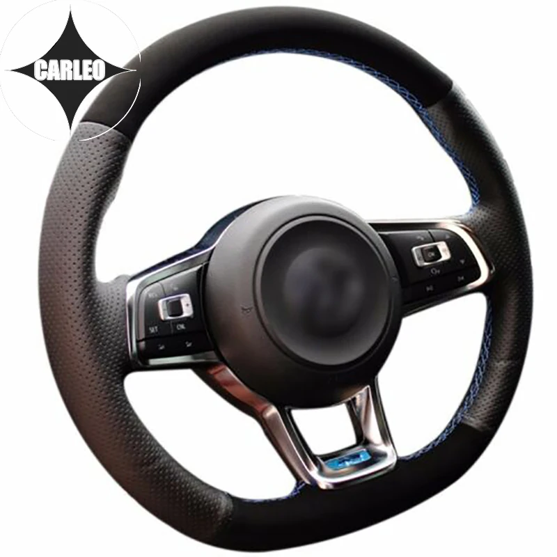 

DIY Car Steering Wheel Cover for VW Golf 7 R Mk7 Polo Genuine Suede Leather Custom Hand Stitching Holder On Wrap Handlebar