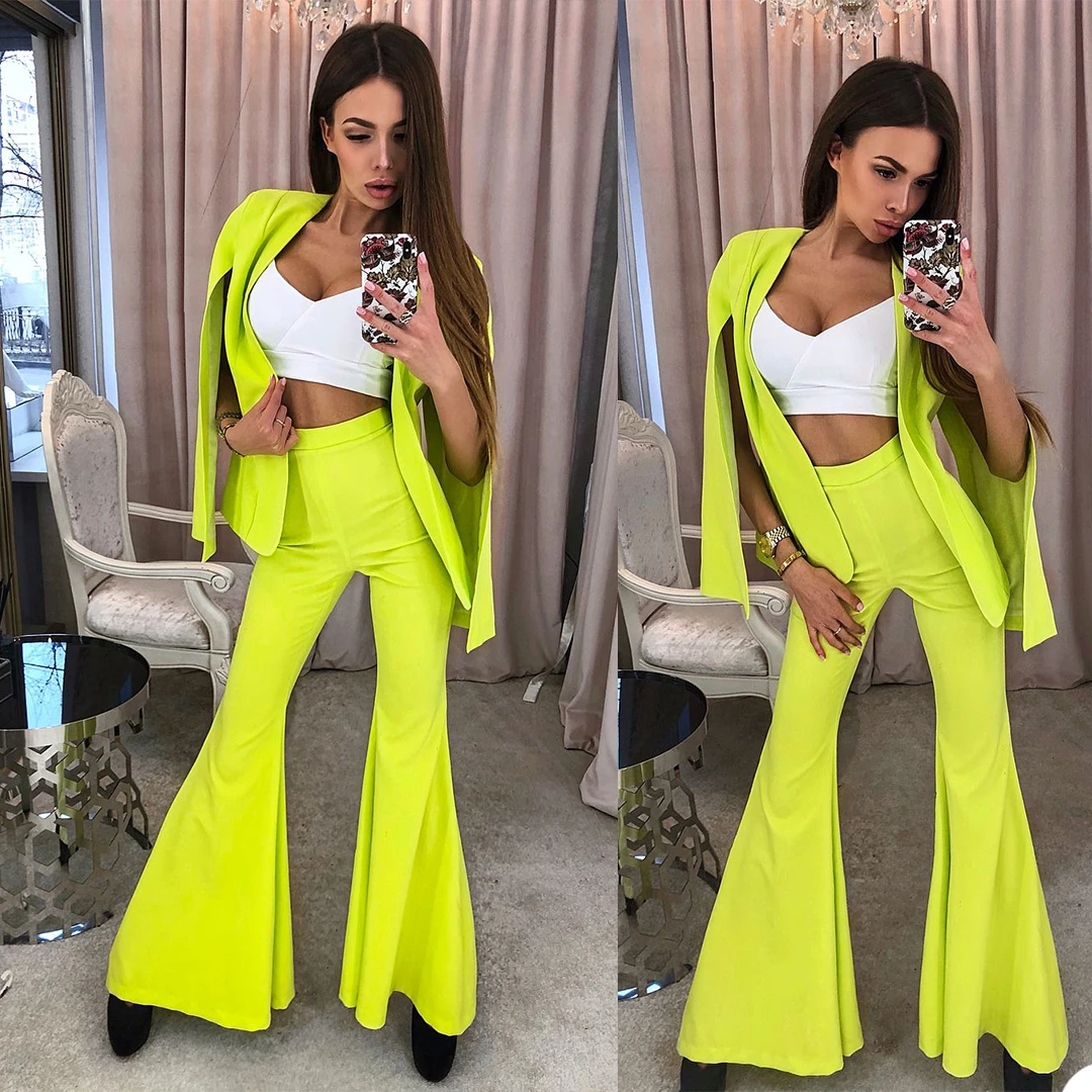 Green Women Coat Suits Lady Formal Party Prom Tuxedos Blazer Wide Pants Street Style Daily Outfit 2 Pieces Customized