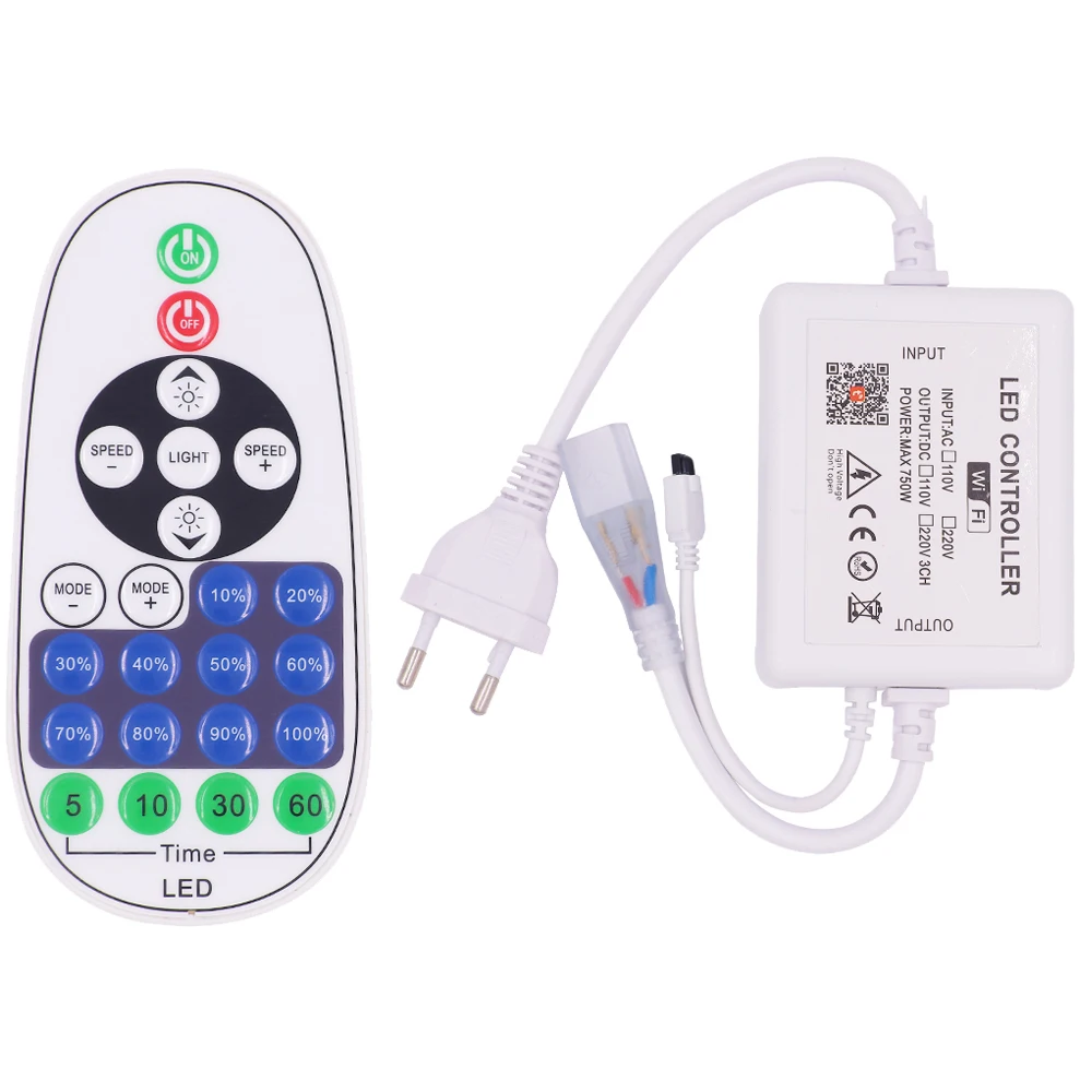 220V 110V Tuya WiFi Controller Dimmer for 2pin Single Color LED Strip Light 750W Controller with Remote WiFi App Control