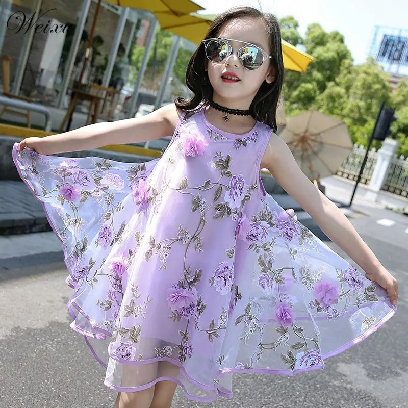 Girls Summer Clothes Korea Kids One Piece Floral Beach Dress Sleeveless Princess Party Dresses For Girls 9 10 11 12 13 14 Years