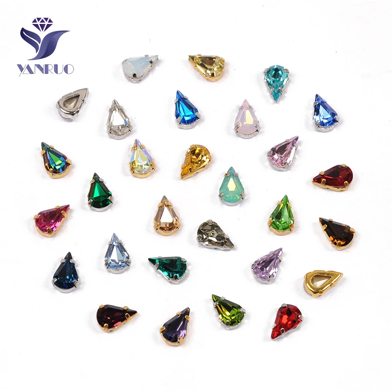 YANRUO 4300 Pear Shaped Fancy Stones Setting K9 Strass Point Back Glass Crystal Sewn Rhinestones For Clothes Decoration